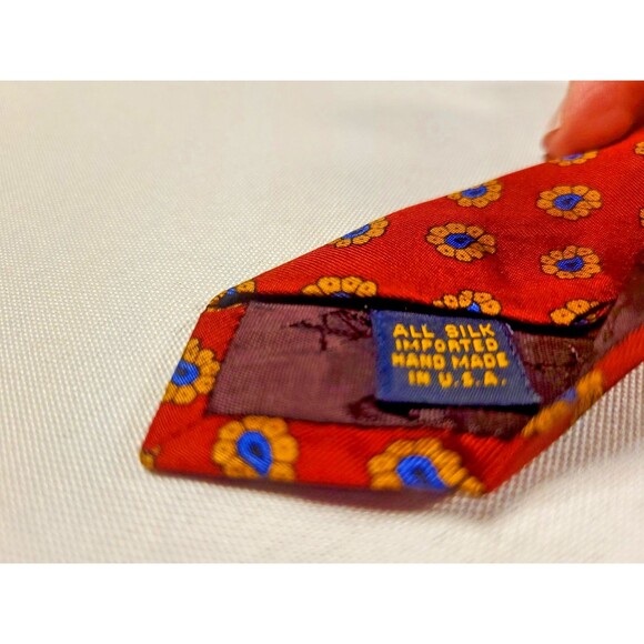 XMI for Nordstrom All Silk Men's Tie Handmade Red Gold Blue Floral Pattern - Picture 5 of 5